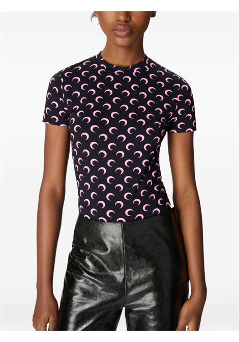 moon printed jersey ss crewneck top woman black MARINE SERRE | UTS001ACJER0001BK90